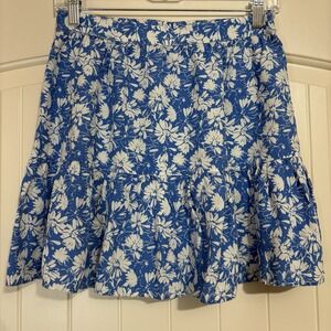 Skies Are Blue White Floral Print Tiered Mini Skirt Size Small Petite Cottage